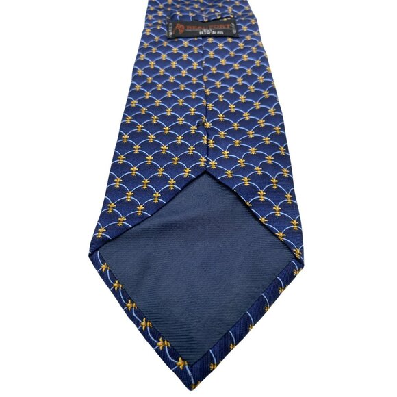 Beaufort Italian Italy Blue Navy Fleur de Lis Silk Tie Neck Luxury Vintage Mens - Picture 4 of 6